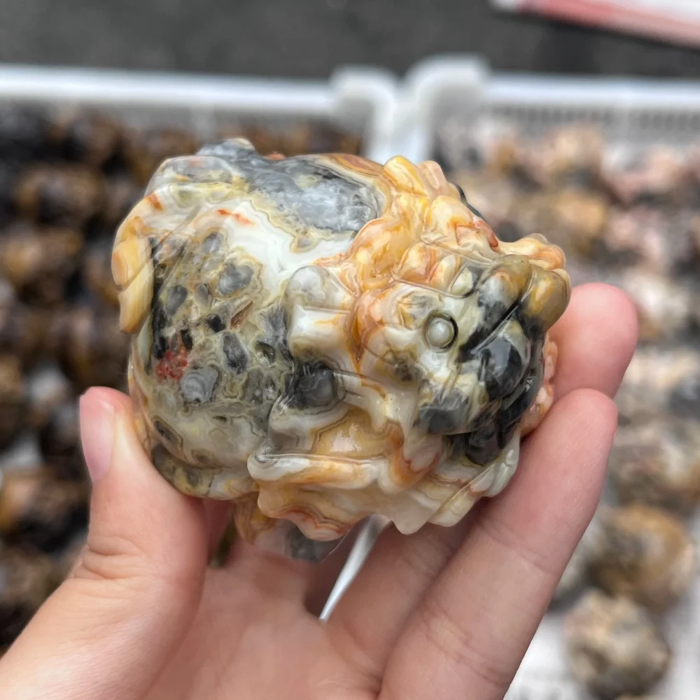 1PC Natural Crazy Agate Pixiu Carving Crystal Healing Animal Figurine Home Decor DIY Holiday Gift Unique Home Decorations