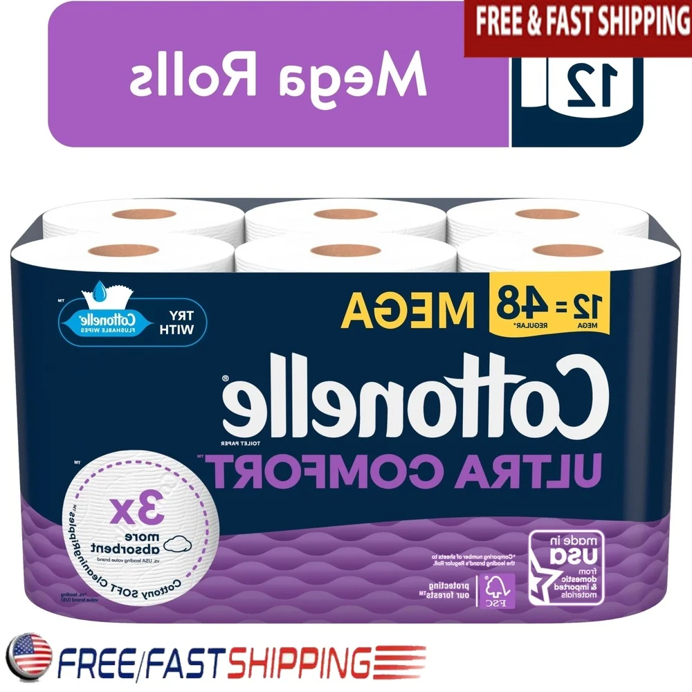 

Ultra Comfort Soft Toilet Paper 2 Ply 12 Mega Rolls Absorbent CleaningRipples Clog Free Septic Safe Unscented 2928 Sheets