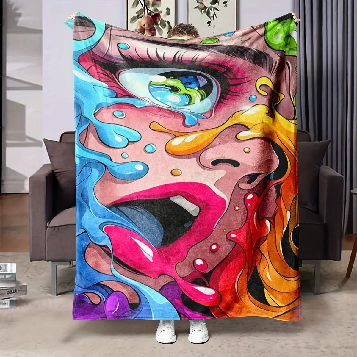 Abstract Pop Art Face Eye Throw Blanket Large Fleece Couch Cover Vibrant Colorful Decor Gift 150x230cm Soft Cozy Home Textile