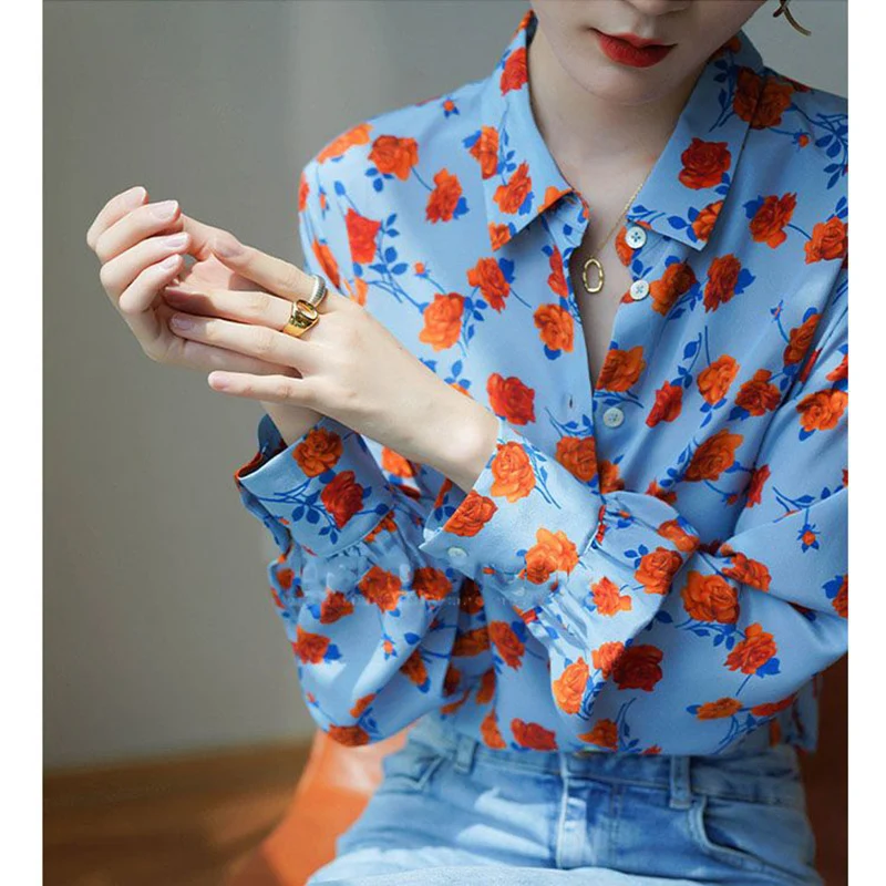 Fashion Lapel Printed Casual Folds Shirts Women's Clothing 2023 Autumn Winter Loose All-match Tops Office Lady Blouses