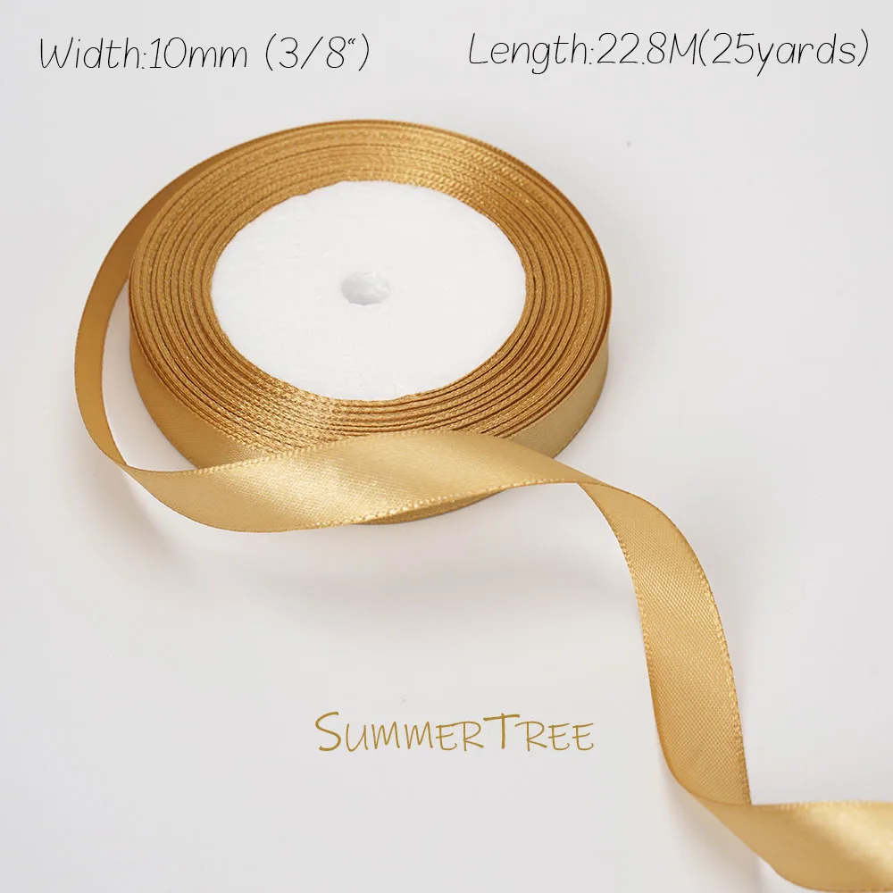 Goldfarbenes Satinband, 25 Yards, 22,8 Meter, 6 mm, 10 mm, 15 mm, 25 mm, 38 mm, 50 mm, für handgefertigte DIY-Geschenkverpackungen, Party, Halloween-Dekoration – Detail 7
