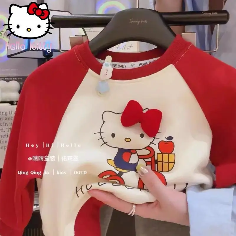 

Комплект из 2 предметов: свитшот и леггинсы Hello Kitty, новый осенний, для девочек, с мультяшным аниме-принтом, детский, милый, повседневный, хлопковый, с длинными рукавами