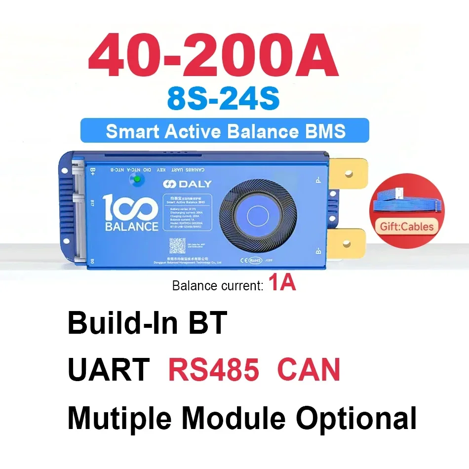 JBD Smart BMS Active Balance 4-24S 40-200A 12V-96V Защитная плата литиевой батареи BT UART RS485 CAN LiFePo4 Литий-ионный вентилятор охлаждения