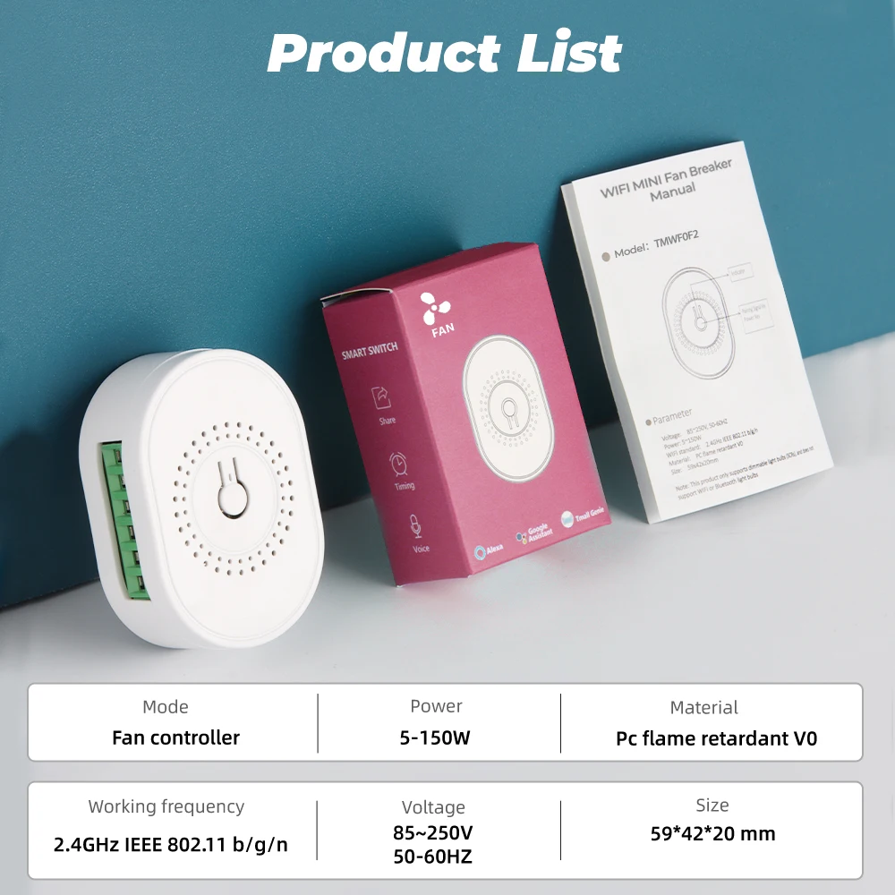 SMATRUL Tuya Wifi Smart Ceiling Fan Speed Switch EU 220V Mini Wall On Off Module Remote Electric Control For Alexa Google Home