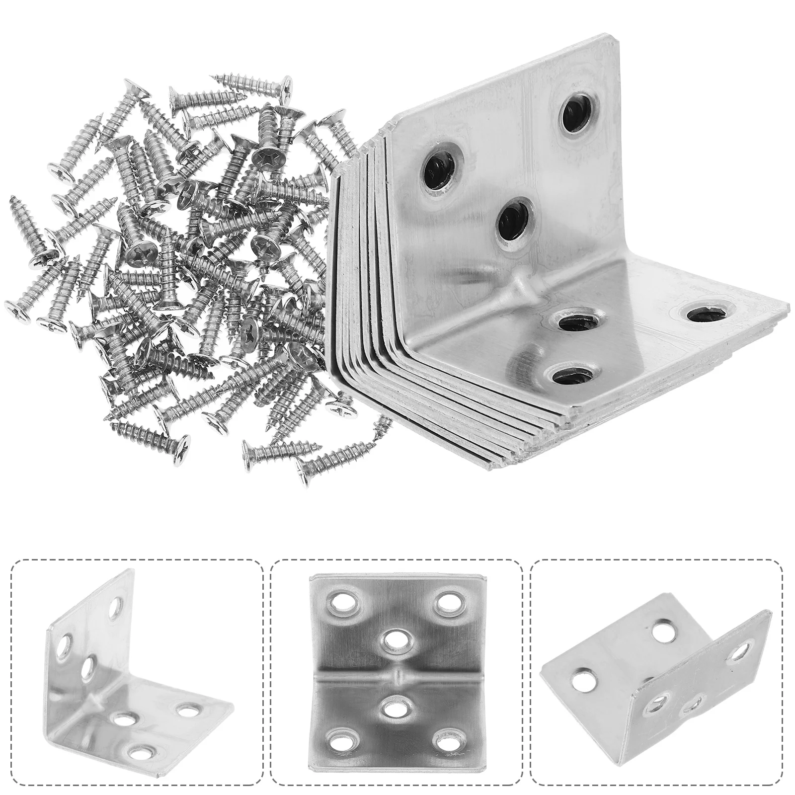 

10pcs Stainless Steel L Shape Corner Brackets 6 Holes 90 Degree Right Angle Braces For Wood Furniture Bed Frame Bookshelf