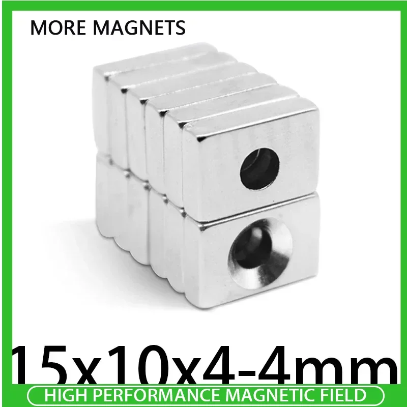 

5/10/20/50PCS 15x10x4-4mm Block Super Strong Neodymium Magnet with Hole Powerful N35 Fishing Magnet Magnetic Sheet Fridge Magnet