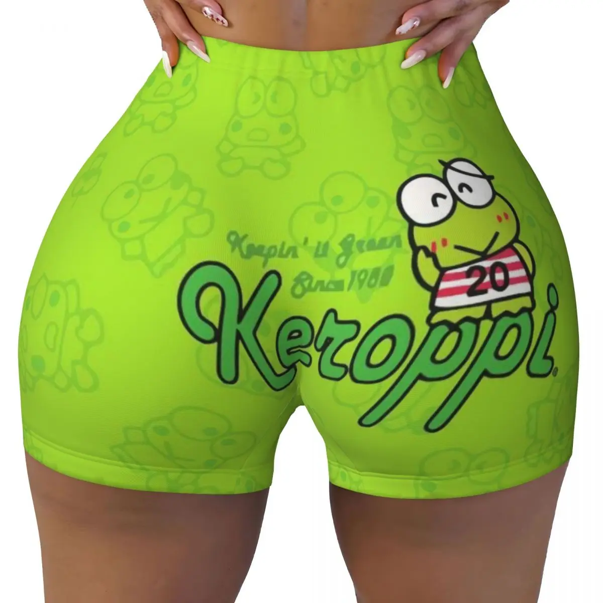 

Изготовленные на заказ байкерские шорты для волейбола с лягушкой Keroppi для женщин, спортивные шорты для йоги в тренажерном зале