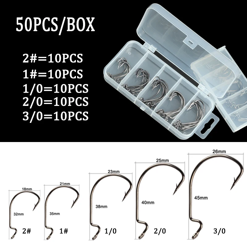 50pcs/100pcs Sea Hooks Fishing Box Offset Hook 2#-3/0# Carp Snap Fishing Big Hooks Tackles Accessories Fishhook