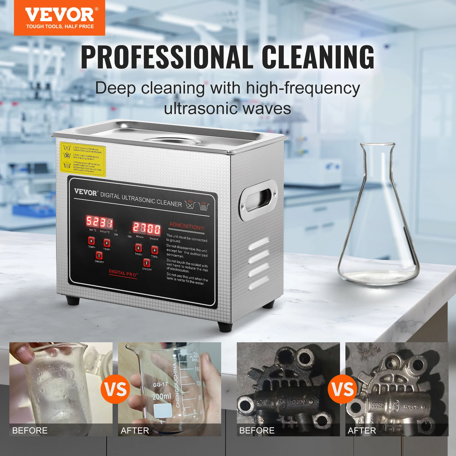 VEVOR 2L 3L 6L 10L 22L 30L Ultrasonic Cleaner Stainless Steel Portable Heated Cleaning Washing Machine Ultrasound Home Appliance