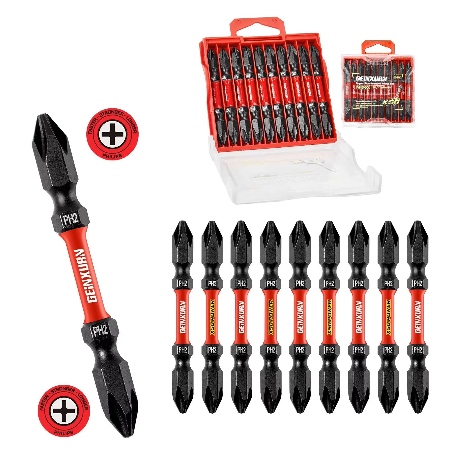 Geinxurn 2.56'' PH2-PH2 Standard Double-Ended S2 Impact Power Bit for High-Torque Applications, Marine Boat Hardware