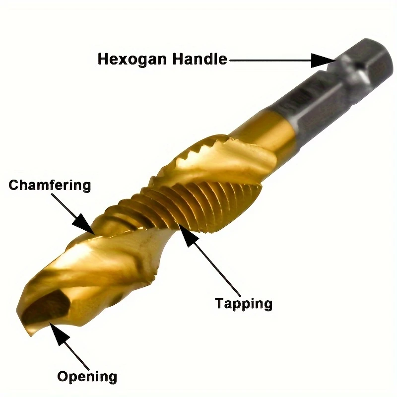 6 Buah Set Mata Bor Keran Sekrup Komposit Berlapis Titanium untuk Penyadapan Sekrup, Lubang Pengeboran Countersink HSS 4341 M3 M4 M5 M6 M8 M10