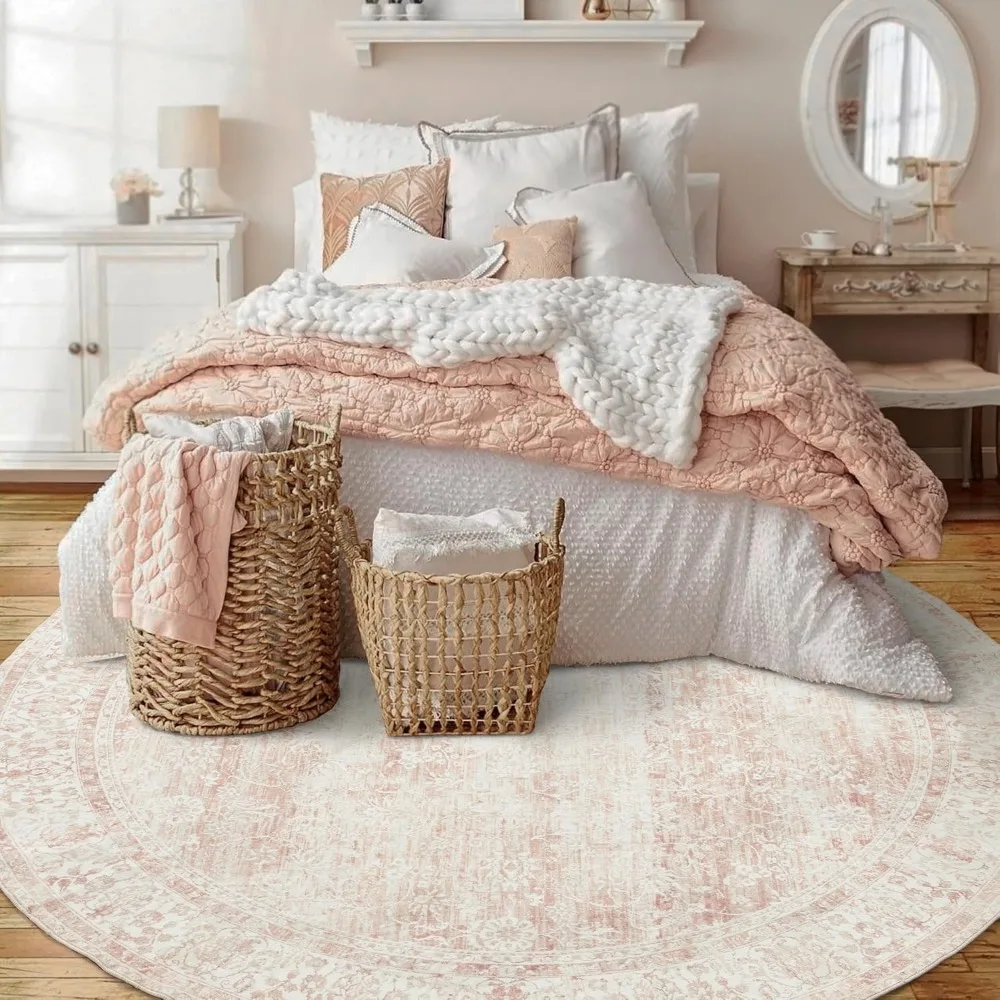 5ft سجادة مستديرة قابل للغسل منطقة البساط خمر غطاء أرضية داخلي الأزهار طباعة أحمر الخدود الوردي دائرة السجاد 5 'مستديرة المطبخ غرفة المعيشة يكون