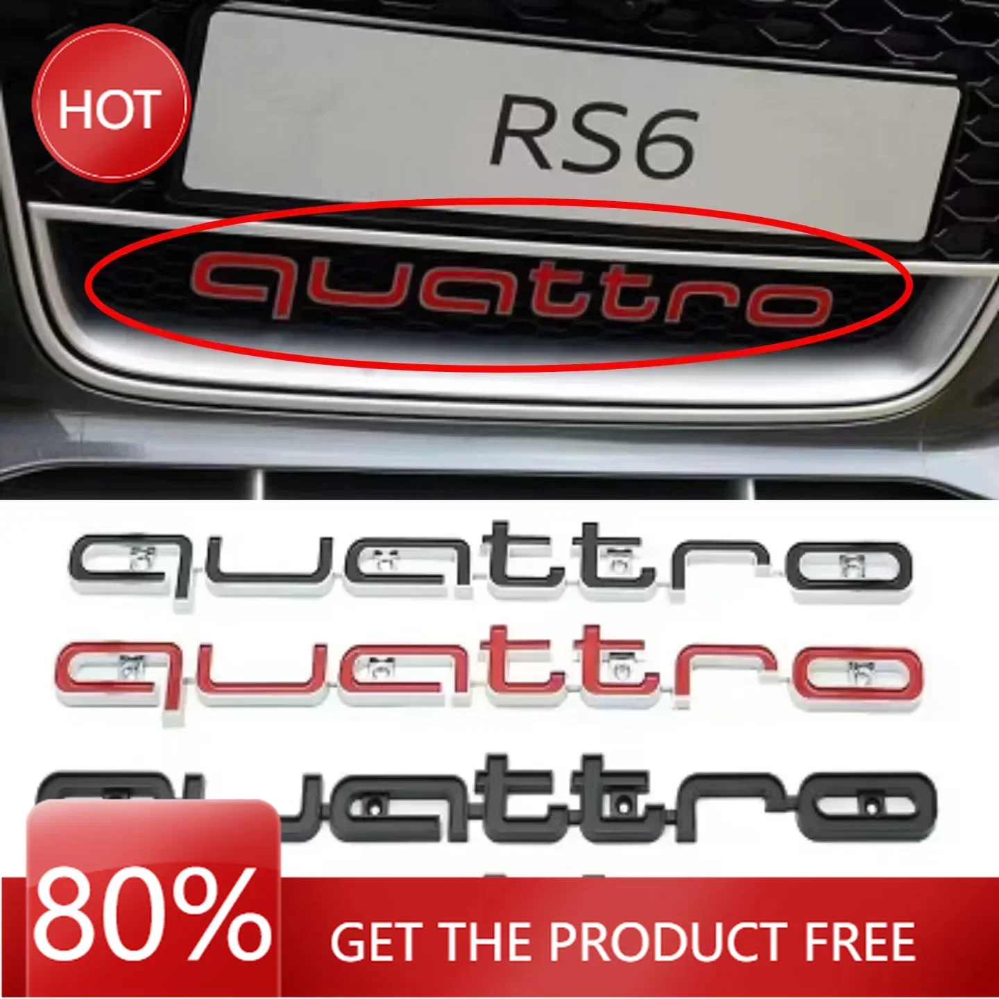 

2025 3D ABS эмблема передней решетки автомобиля для Audi Quattro Logo A3 A4 A5 A6 A6L A7 A8 Q3 Q5 Q7 S3 S4 S5 RS3 RS4 RS6 аксессуары для значков