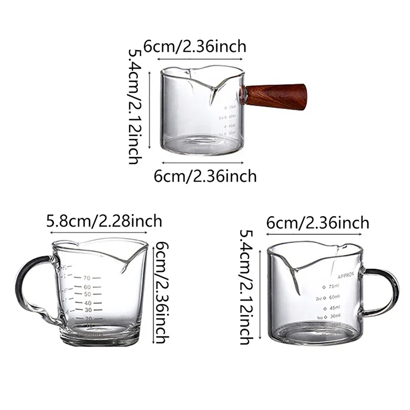 70/75ml Espresso Shot Glass Double Spout Glass Measuring Cup Heat-Resistant Handle Clear Scale Wine Milk Coffee Measure Jug view 5