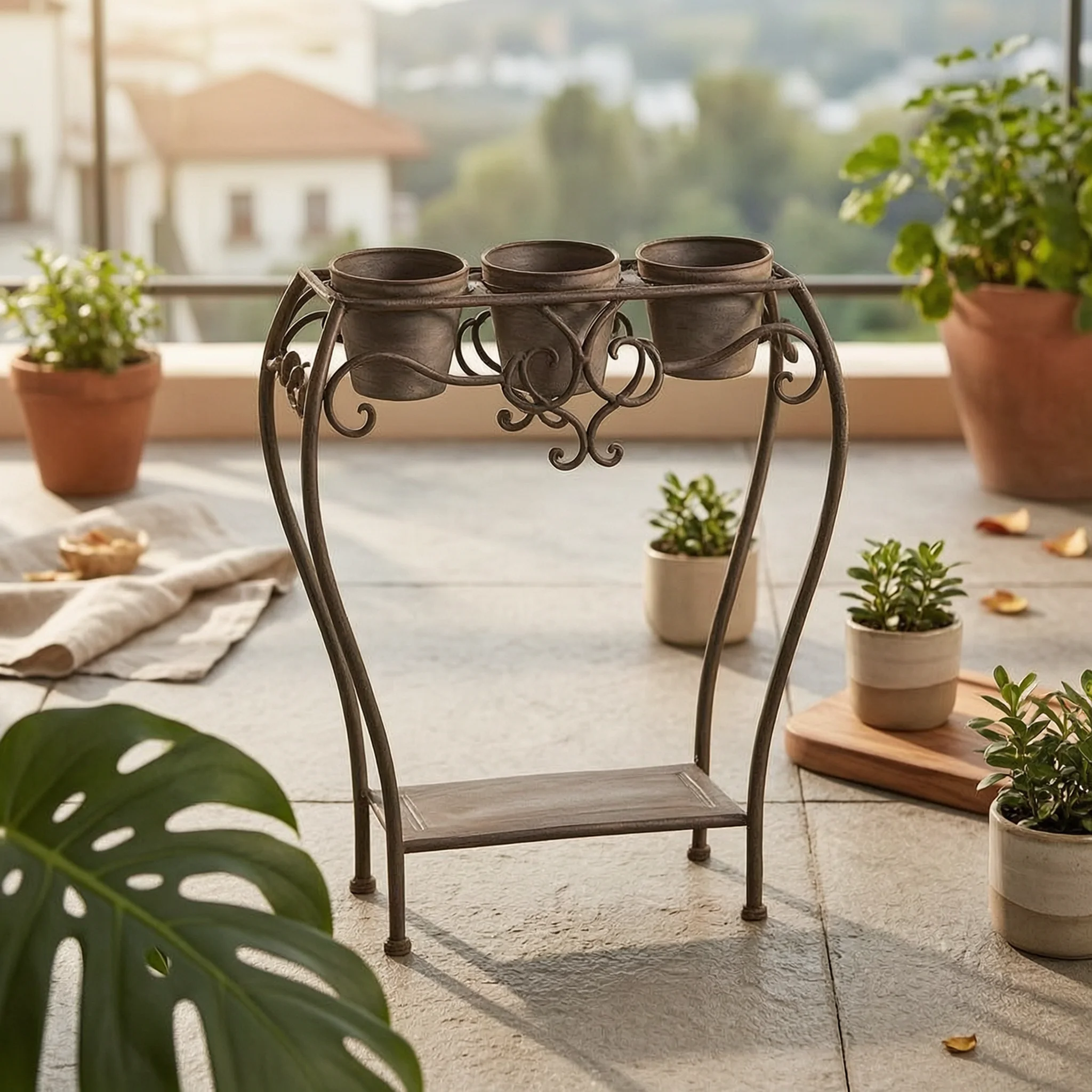 Metal Plant Stand Retro 3-Tier Plant Stand Metal Planter Holder Rustic Furniture Indoor Outdoor for Gardeners, Balcony, Patio