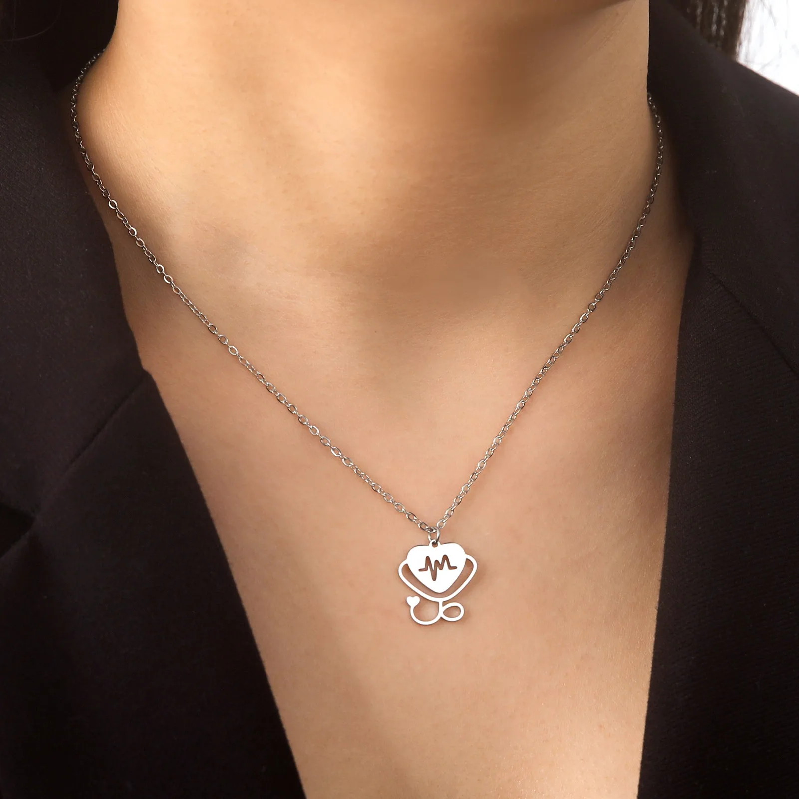 الفولاذ المقاوم للصدأ السماعة نبضات القلب الطبية ممرضة طبيب قلادة قلادة مجوهرات رائعة هدية للنساء #4