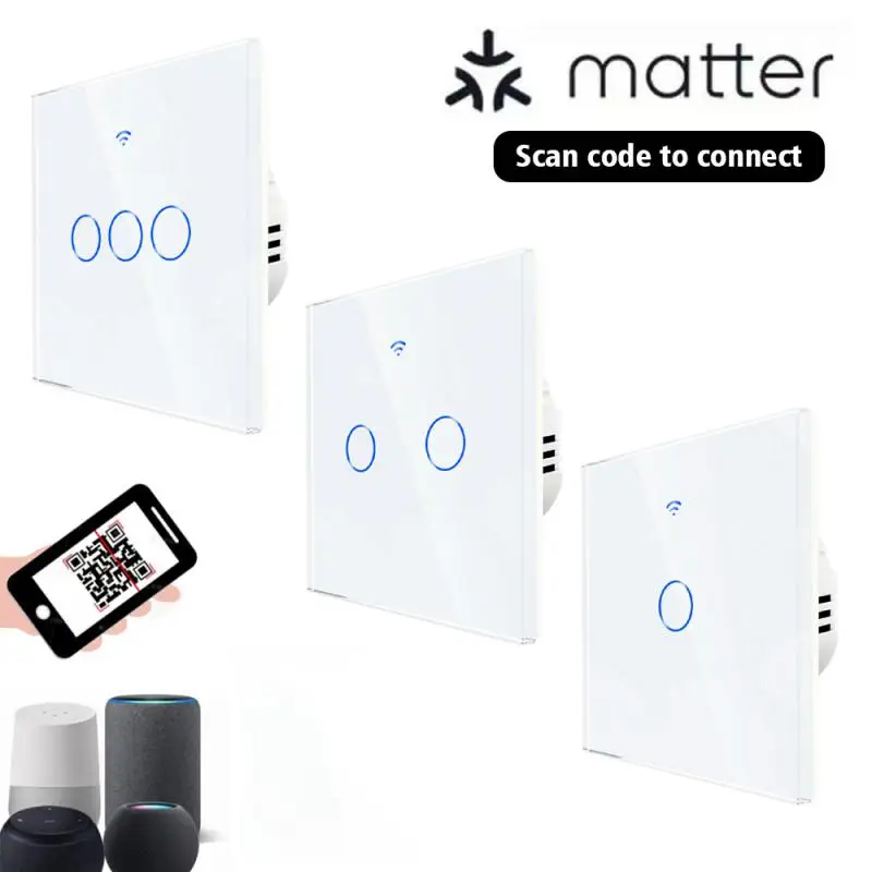 

Matter Wi-Fi Smart Switch 1/2/3/4 Gang EU Smart Home Сенсорный переключатель Нейтральный провод/без нейтрального провода для Homekit Alexa Goolgle Home