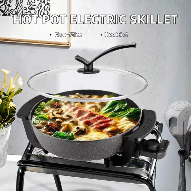 Electric Hot Pot Skillet 6L 110V Non-Stick BPA Free Temperature Control Tempered Glass Household Use Chinese Hot Pot for Parties