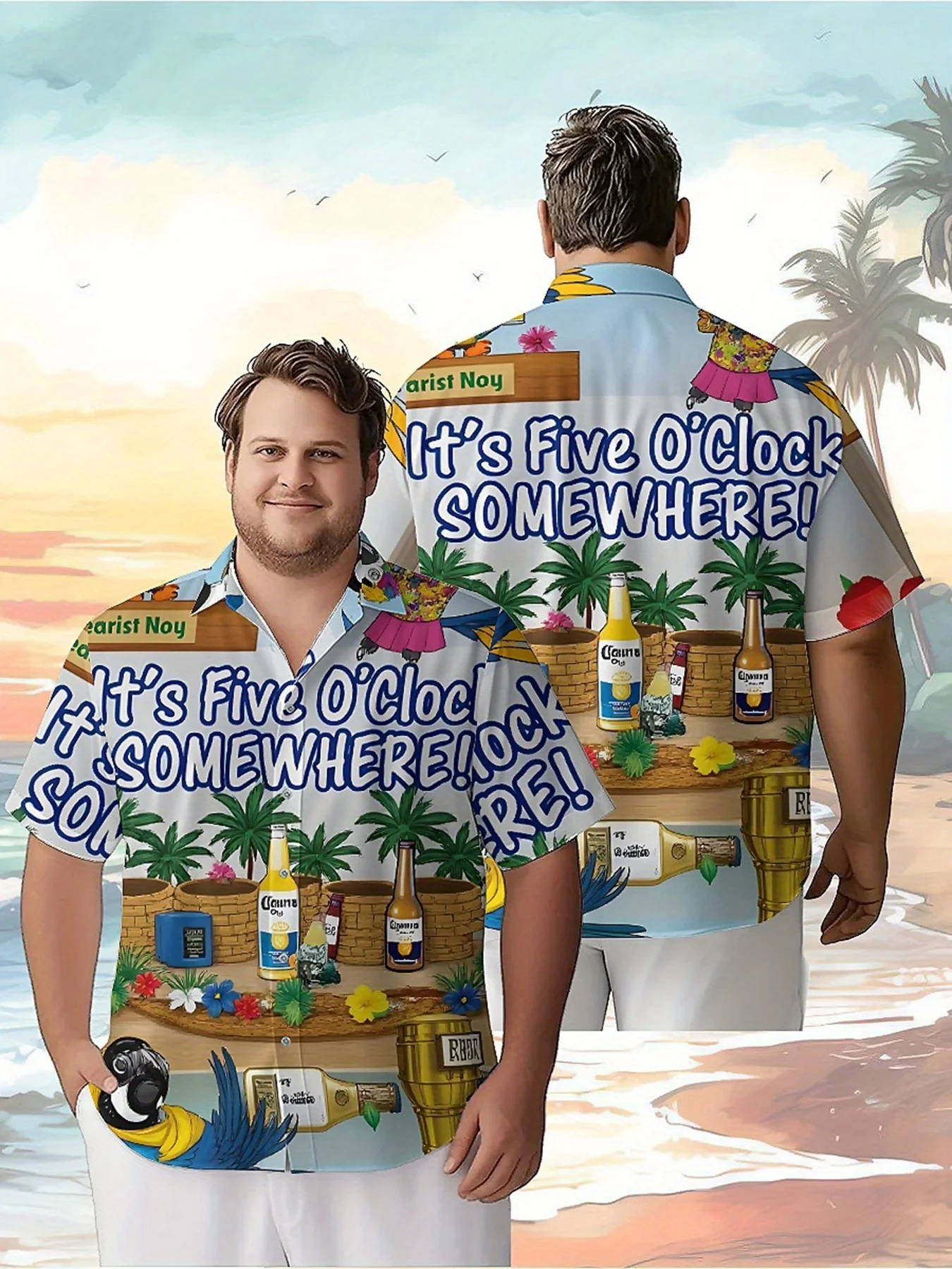 Men's Plus Size Hawaiian Shirts Parrot Five O'clock Carnival Pattern,New Summer Fashion Tops,Hip Hop Streetwear