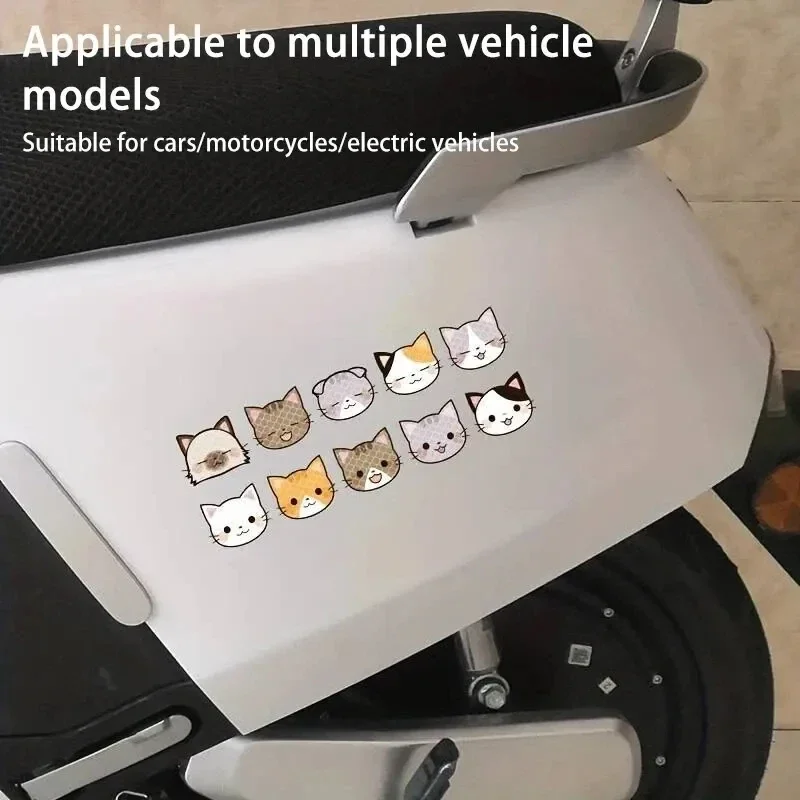 10pcs Cartoon Cat Reflective Stickers For Electric Vehicle Decoration Scratch Blocking Decorative Stickers Cute Helmet Stickers image 4