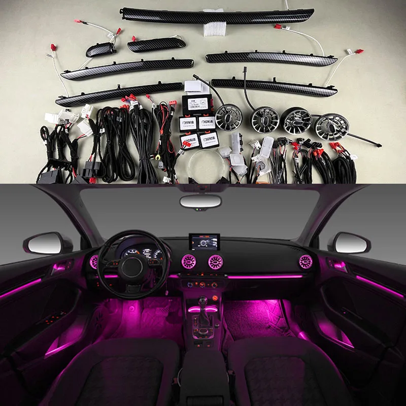 

Поп-декоративная лампа для дверей автомобиля для Audi A3 S3 RS3 8V 8Y 2013-2020, 64 цвета, внутреннее окружающее освещение, светодиодное вентиляционное отверстие, приборная панель Mmi Con