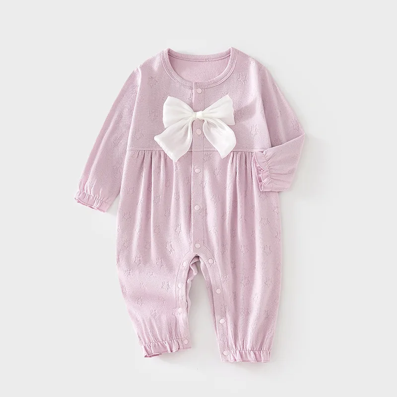 

Somenie Newborn Girls Romper Baby Cute Bow Tie Long-Sleeved Round Neck Onesies Clothing for All Seasons Babe Jumpsuit