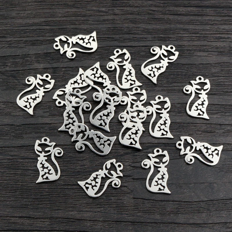 30pcs No Fade 316 Stainless Steel 15x9mm Cat Charms Pendant for DIY Necklace Bracelet Craft Jewelry Making Findings