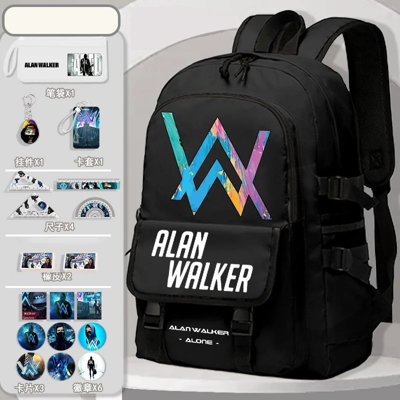 Breathable mesh,Black White Blue,Alan Walker,AlanWalker,Student Kids Teens School Bags,Large Capacity Anime Backpacks Girls Boys