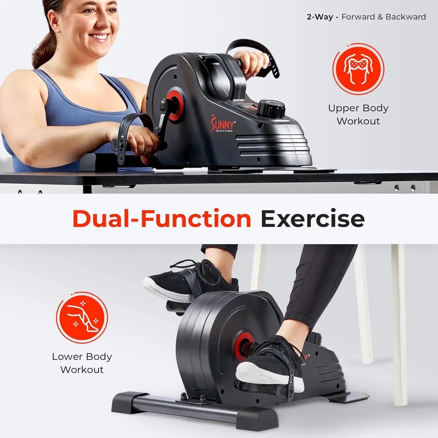 Fitness Dual Function Under Desk Pedal Exerciser, Portable Indoor Cardio Mini Bike at Home, Arm/Leg Cycle for Sen