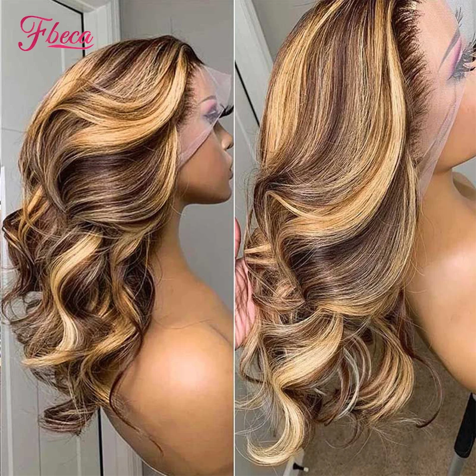 Perruque Lace Front Wig naturelle ombrée, Body Wave, 13x4, pre-plucked, avec baby hair, transparente, à reflets