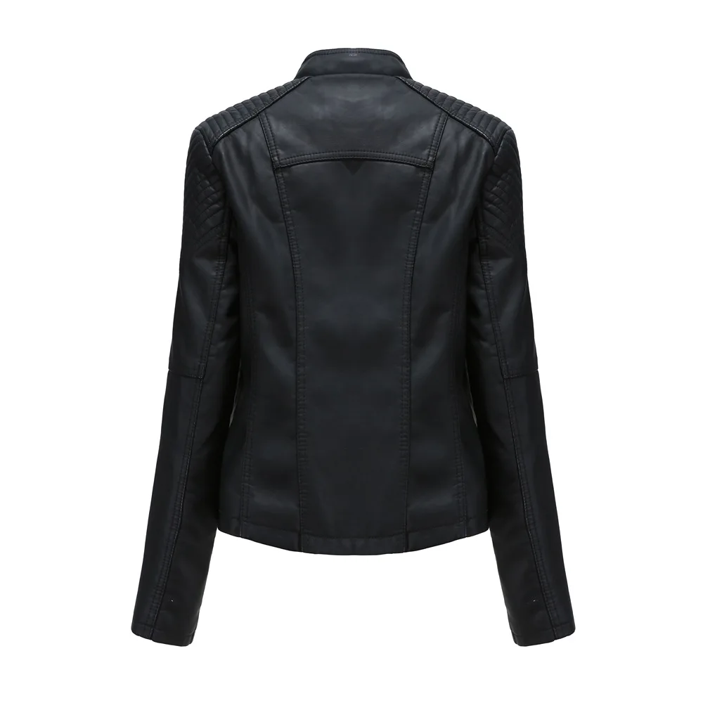 Spring Autumn Leather Jacket Women Slim Fit Motor Biker PU Leather Short Coat Stand Collar Ladies Zipper Outerwear