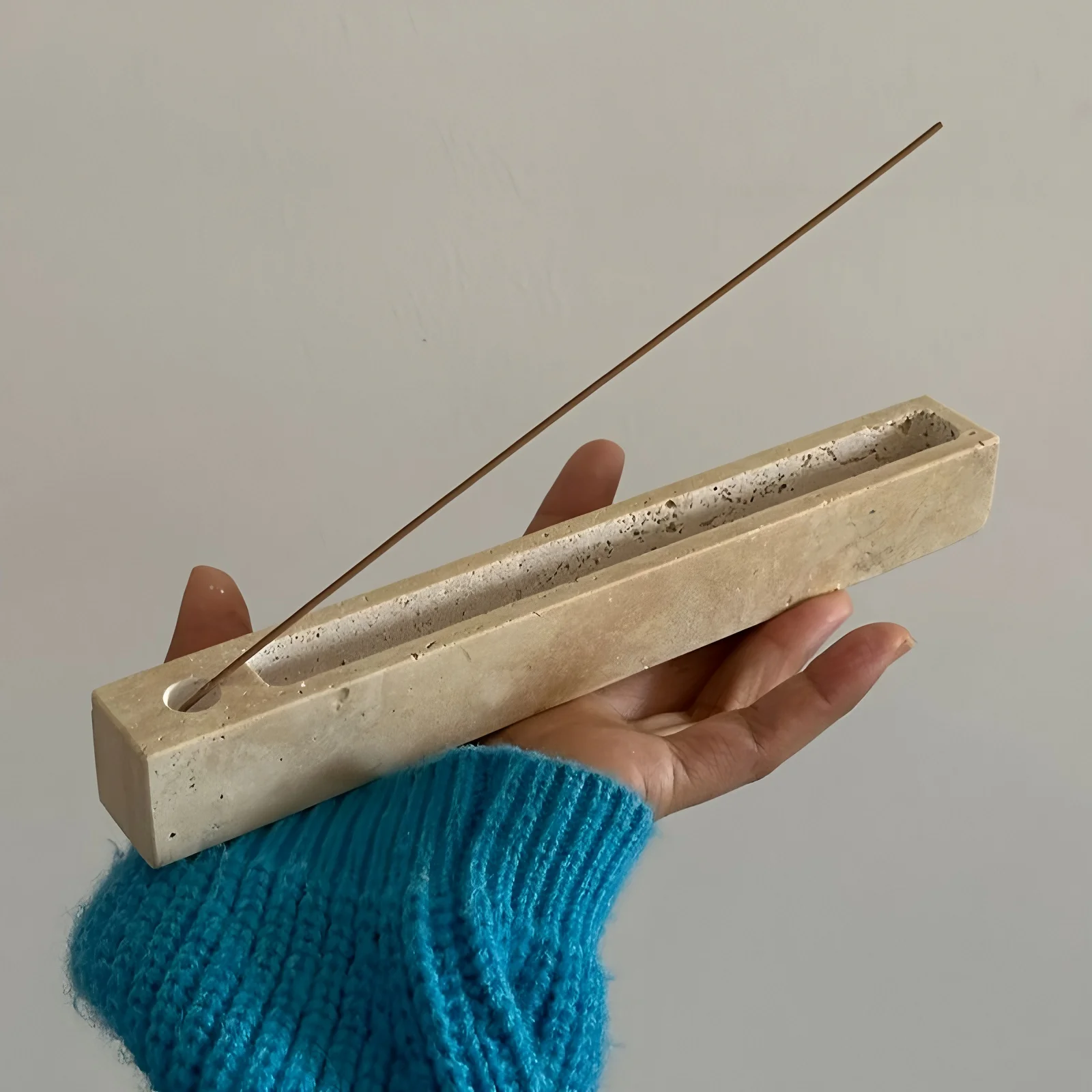 Bandeja de incienso de travertino, quemador Rectangular para mechones de salvia, palos de Palo Santo, decoración Zen minimalista, elementos esenciales para el salón