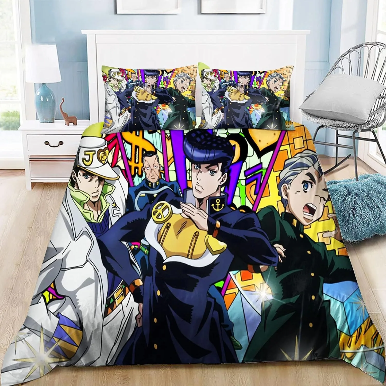 Exquisite 3D JoJo Adventure Wallpaper Anime Digital Printing Bedding Set Duvet Cover Comforter Bed Youth Kids Girl Boys Gift