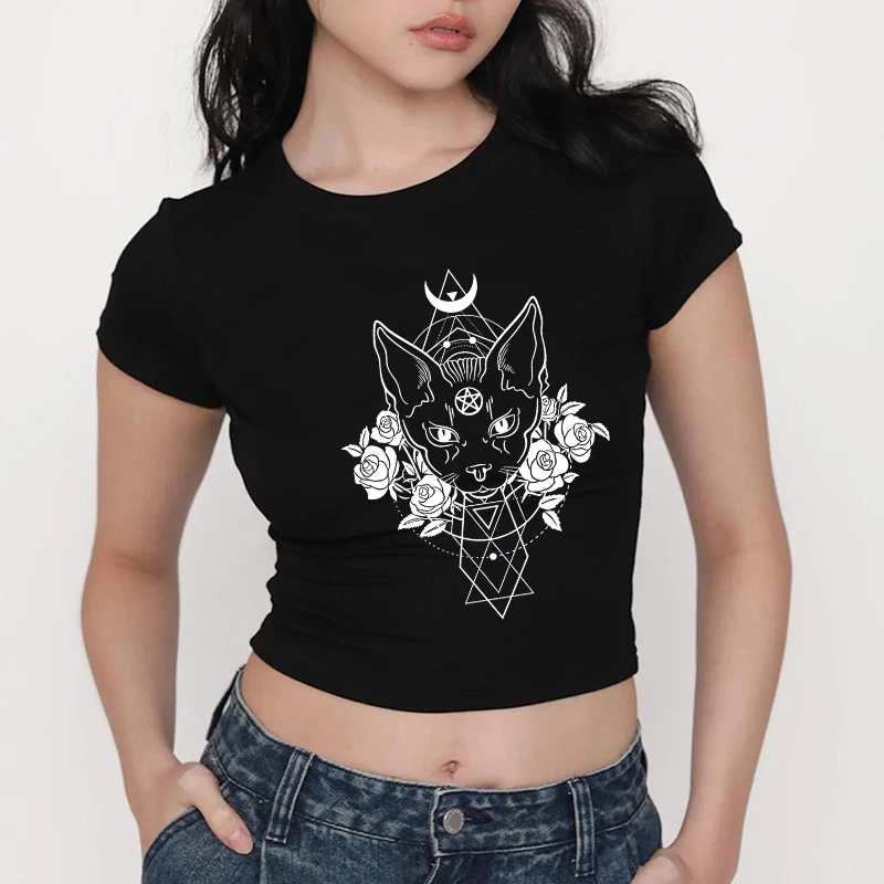 

Y2K Harajuku Aesthetics Punk Women's T-Shirt Creative Comic Pattern Printing Crop Top Summer Casual Sexy Hip Hop Streetwear Tees