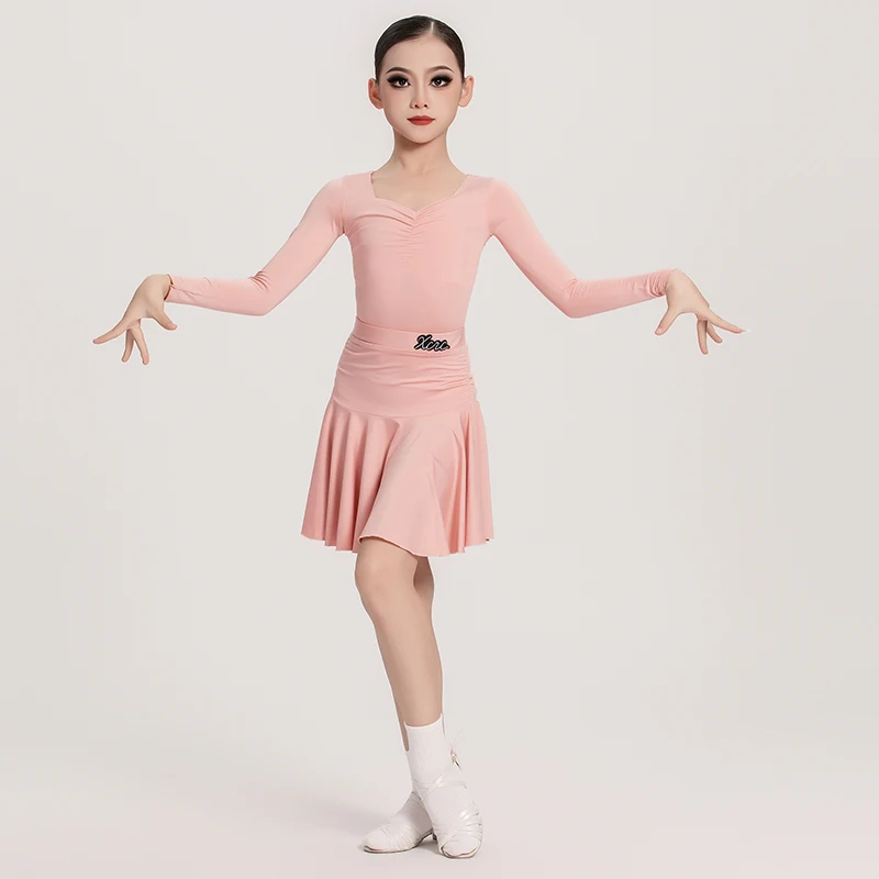 Children's Latin Dance Clothes New Girls Long Sleeve Practice Training Clothes Performance Split Set