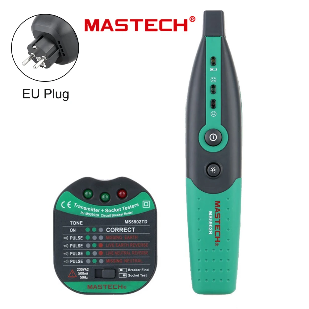 MASTECH MS5902 automatyczny wyłącznik automatyczny tester gniazda bezpiecznika UE USA 220 V/110 V specyfikacja z latarką tester obwodu