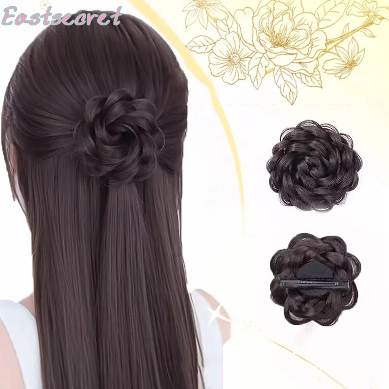 

Rose hair clip meatball shaped synthetic wig hair bun flower hair clip side flower bud head