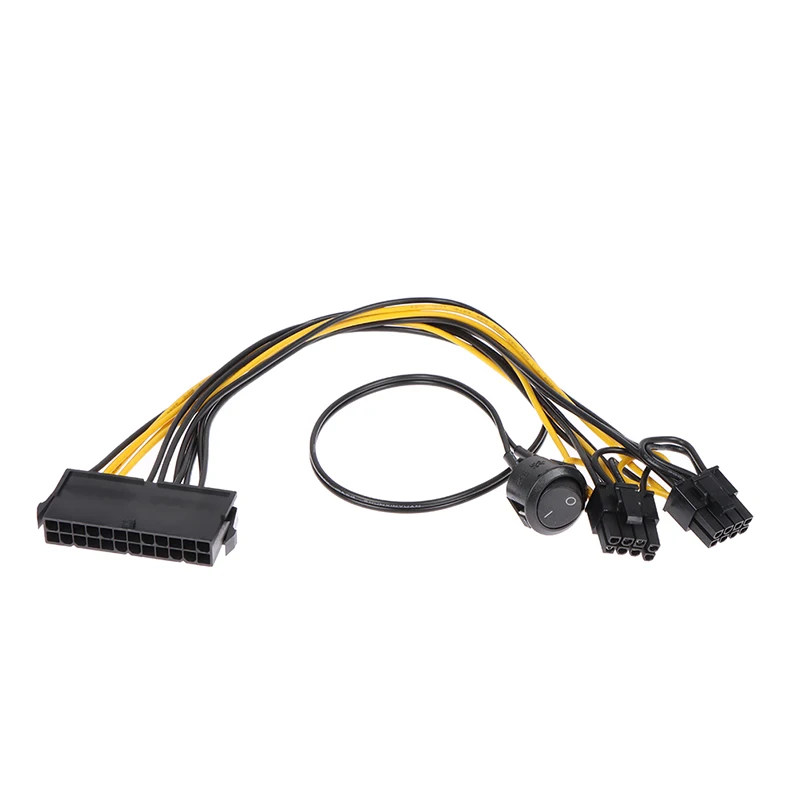 NEW SALE 24Pin to Dual 6+2 Pin 8 Pin with on Off Switch Cable 6Pin 8Pin Male to 24 Pin
