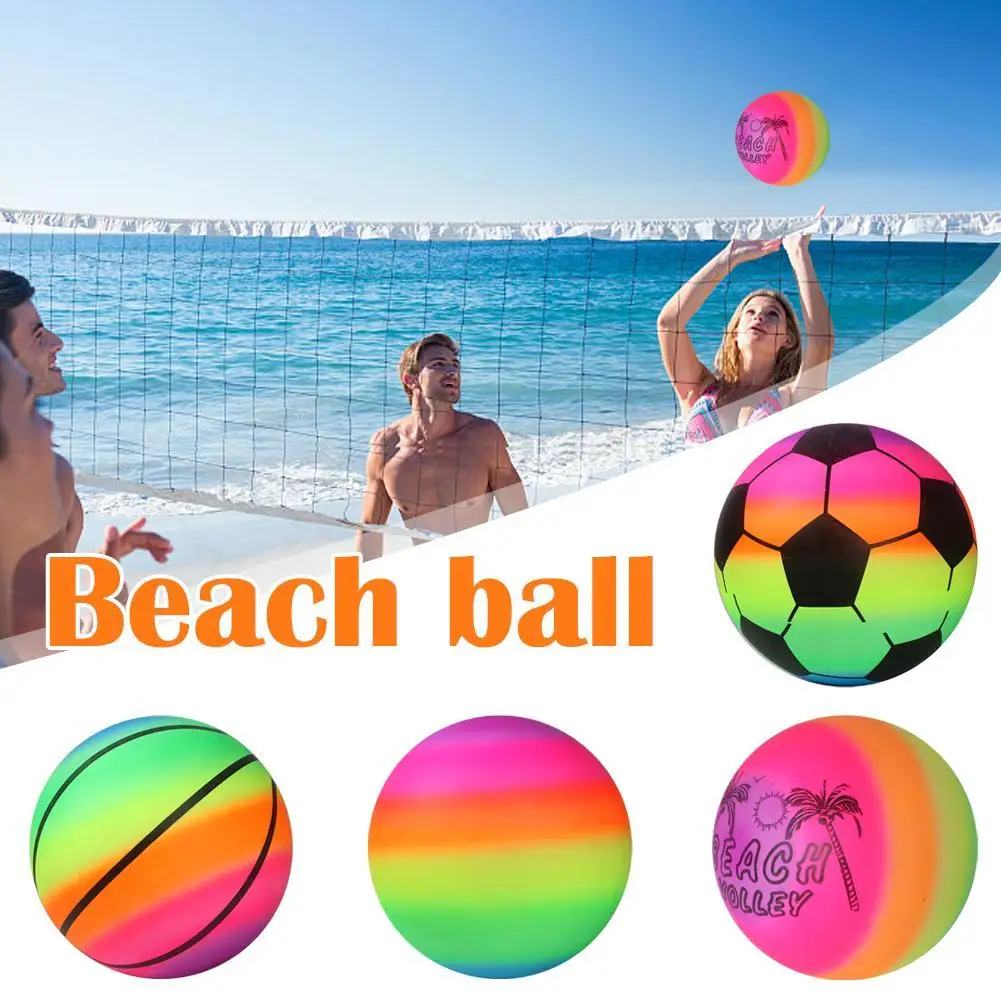 1 Pcs 21cm Inflatable Summer Beach Rubber Ball Rainbow Beach Ball Kids Toy Promotes Physical Activity Construction Parts