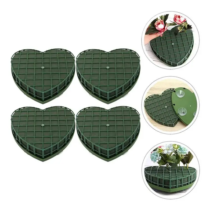 AT63-8Pcs Heart-Shape Floral Foam Blocks Green Flower Clay Heart Shaped Floral Bricks Artificial Floral Mud With Suction Cup