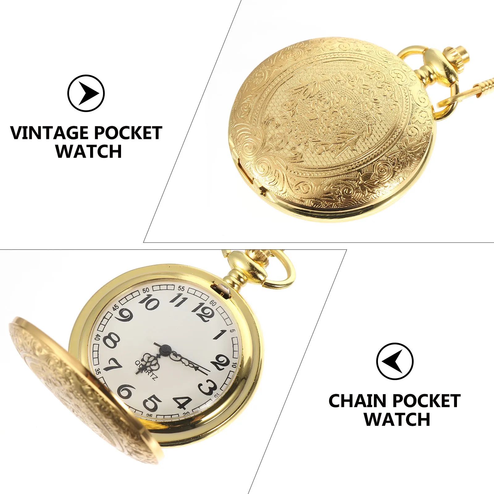 Pocket Watch Necklace Alloy Carved Design Golden Color Hanging Watch Quartz Movement Light Weight Gift
