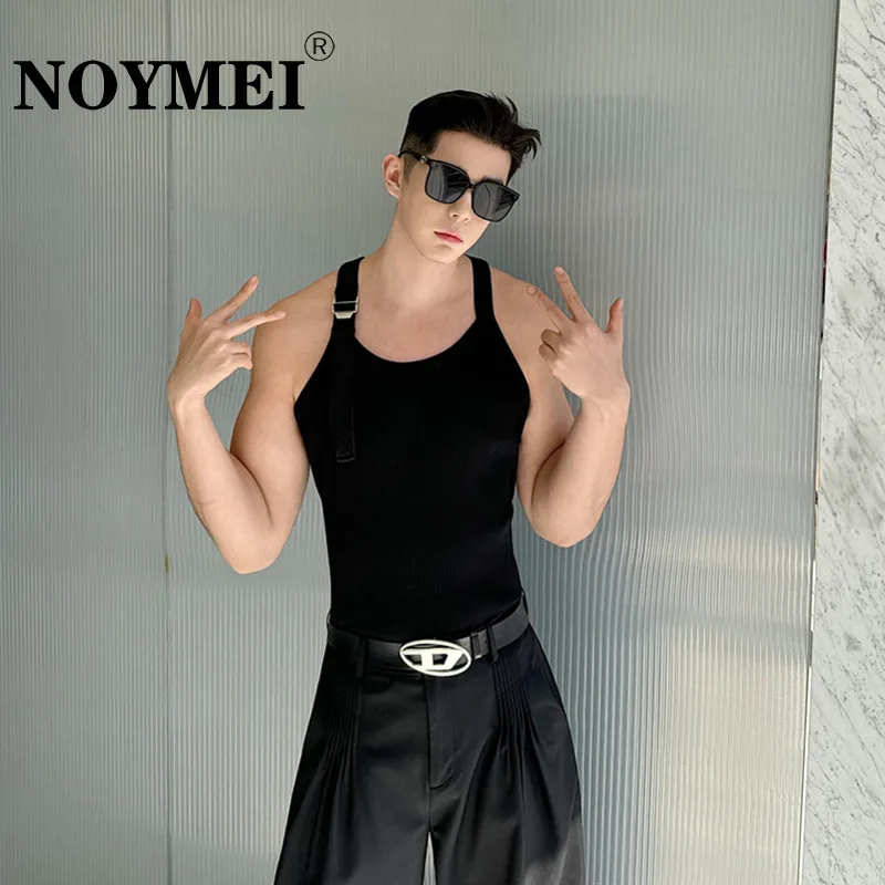 NOYMEI Low Cut Vest Solid Adjustable Straps Fashionable All-match Knitted Waistcoat Sexy Tight Korean Summer Tank Top WA4161