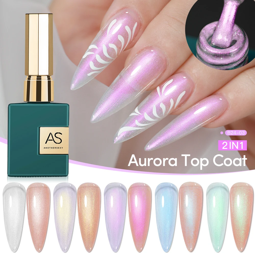AS 15ml Aurora Glitter Nail Gel Polish Blue Purple Sparking Gel Nail Art Semi Permanent UV Gel 2 In 1 Function Top Coat