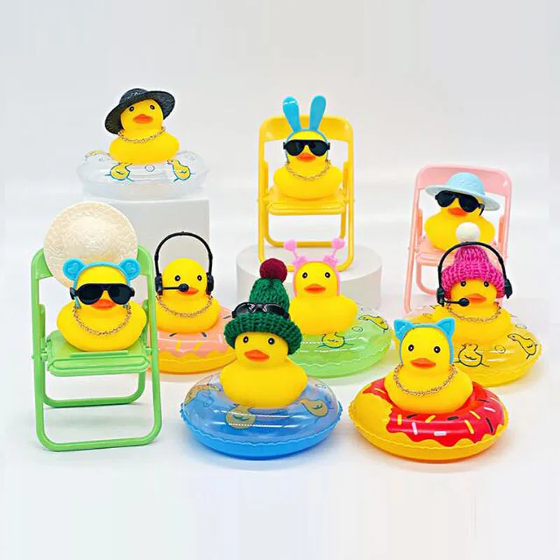 5Pcs Rubber Duck Kids Toys Baby Room Decor Cute Rubber Ducks Car Dash Decor Christmas Ornament Home Decor