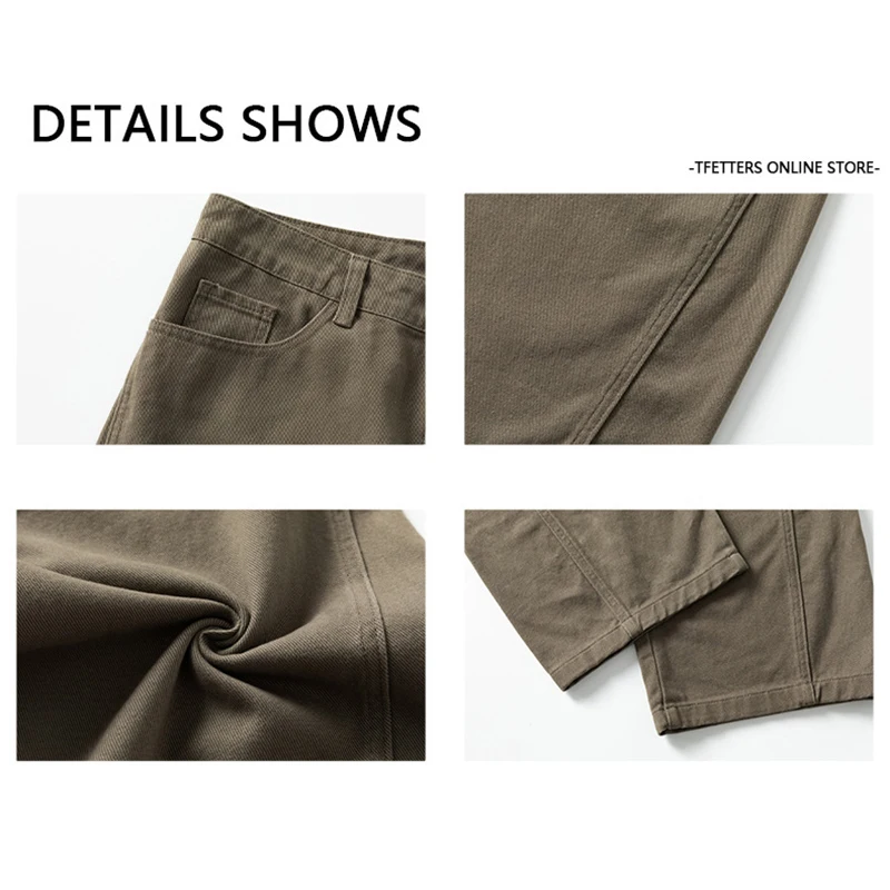 TFETTERS Fashion High Street Style Men 100% Cotton Pant 2025 Spring Autumn Wide-leg Pants Men Cotton Elastic Waist Trouser Man