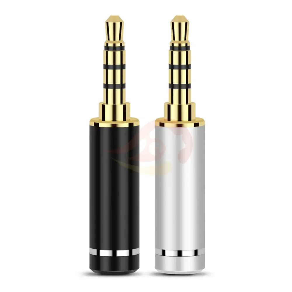 Audio Jack Earphone 3.5mm 4 Pole Balanced Gold Plated Copper Metal Adapters HiFi Headphone Soldering 3.5 Wire Connectors Si;ver