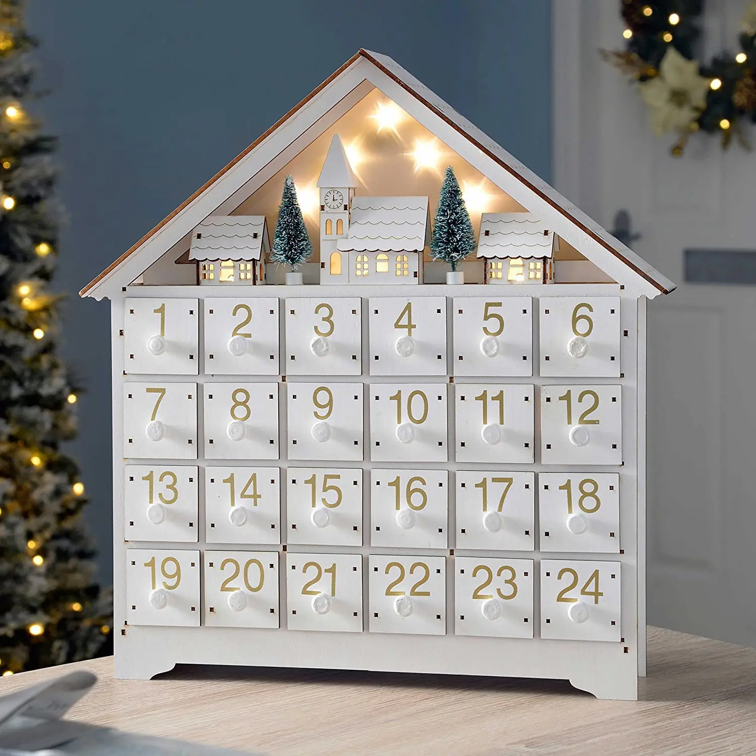 Calendrier de compte à rebours numérique en bois blanc, décorations de Noël, artisanat pour la maison, ornements de 24 jours