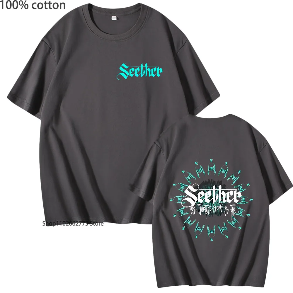 تي شيرت The Surface يبدو بعيدًا تي شيرت Seether Rock Band Printe تي شيرت 100% قطن صيفي للرجال والنساء تي شيرت 2025 ملابس للرجال والنساء