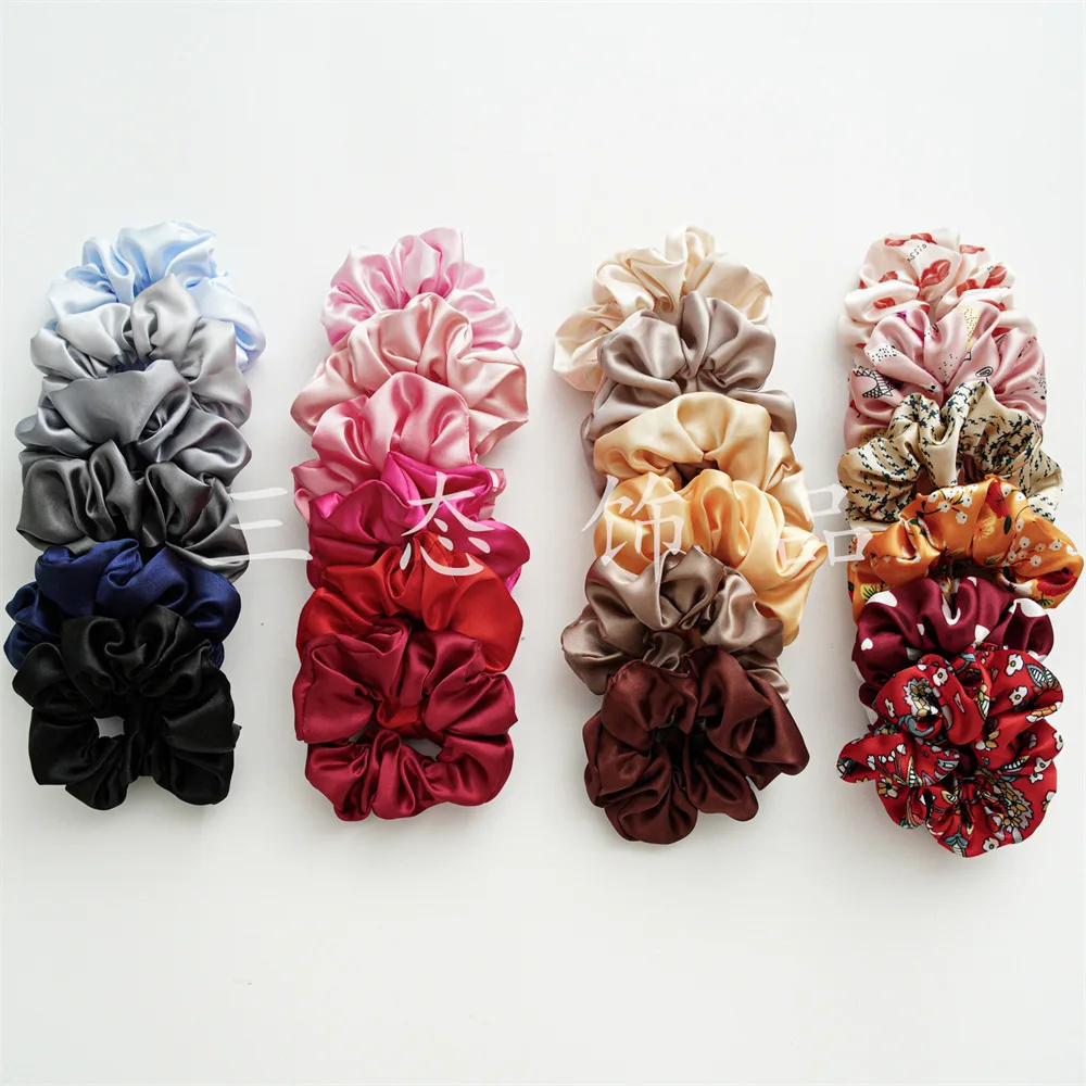 

summer fabric art large intestine hair band headband Japanese and Korean solid color versatile elastic printed rubber band