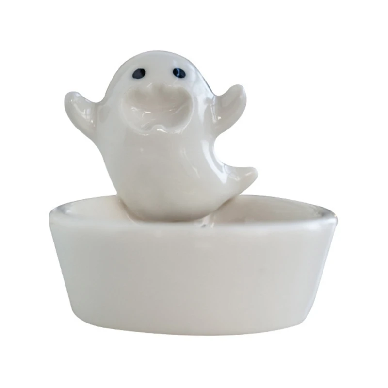 Ceramics White Ghostly Figurine Candleholder Hallowen Decorative Scented Tealight Candlestick for Party Setting